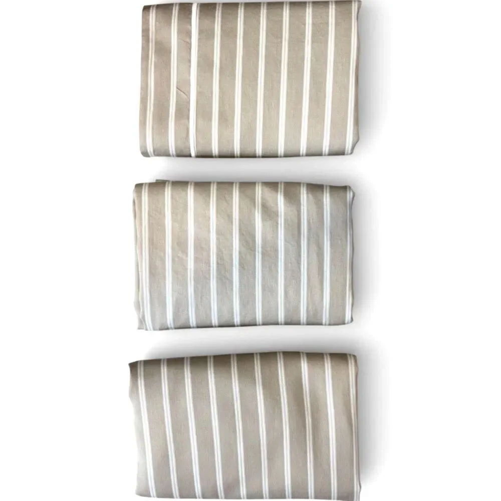 Restoration Hardware Tan Ivory Striped Italian Cotton Euro Shams Set Of 3
